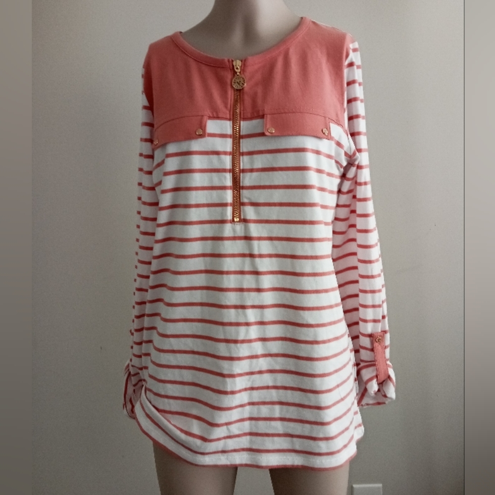 ANNE KLEIN SPORT long sleeve striped shirt with pockets size small